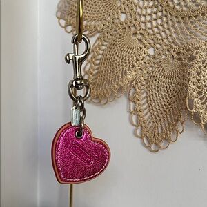 Coach Y2K Metallic Pink Leather Heart Bag Charm /Keychain